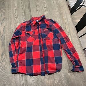 Warp and Weft Red Buffalo Plaid Button Front Long Sleeve Shirt Size XL
